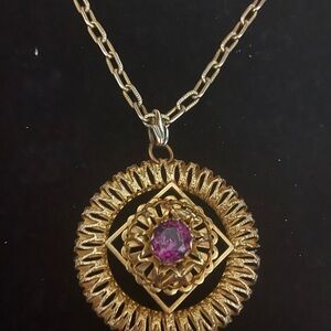 Vintage Elegant Estate Gold and Purple Pendant Necklace